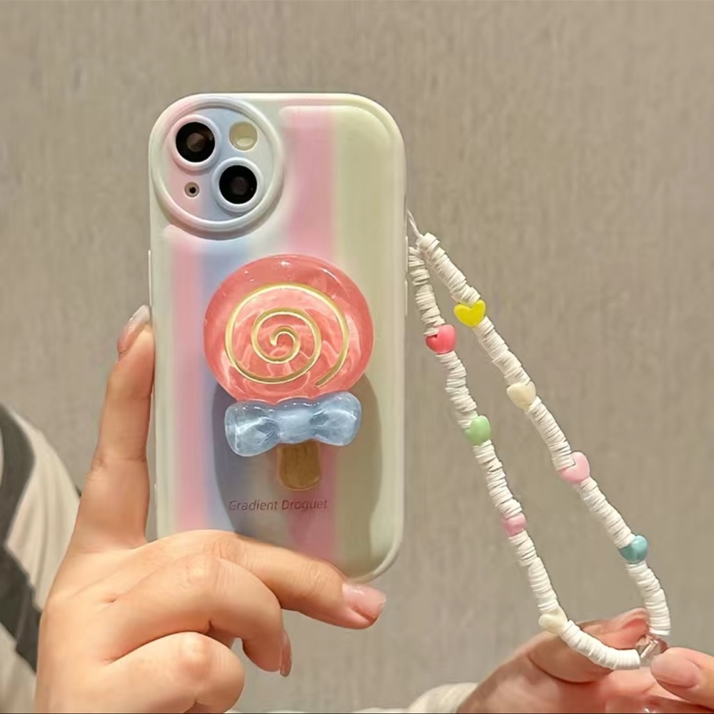Candy striped phone case with popsocket and chain iPhone 14 Pro Max